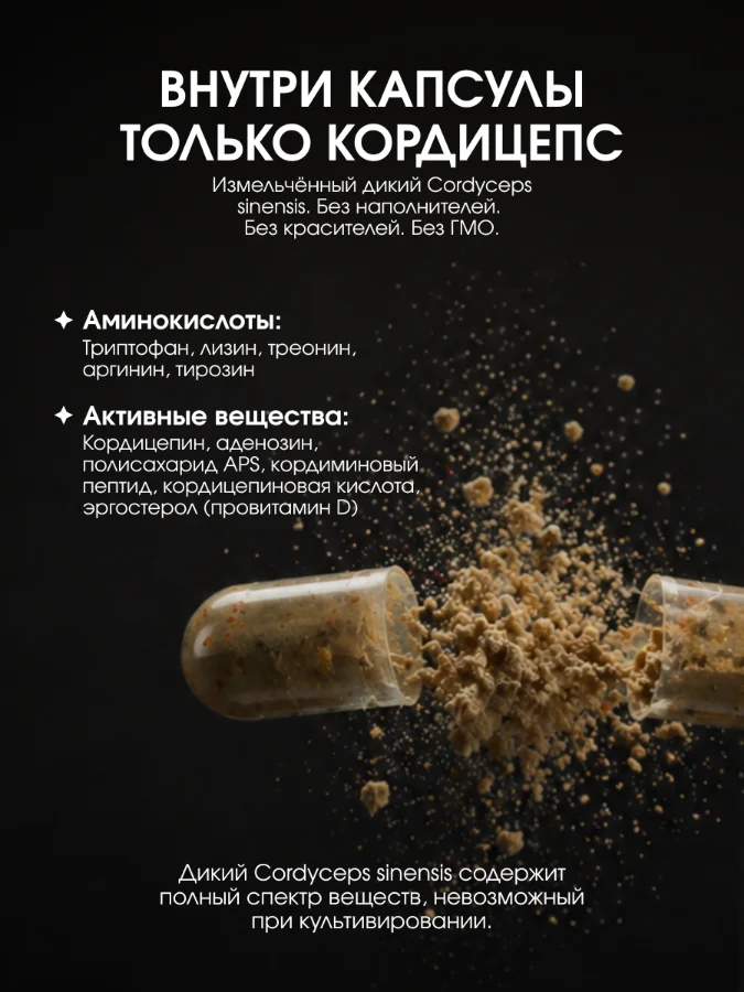 Карточка серии: внутри капсулы только кордицепс